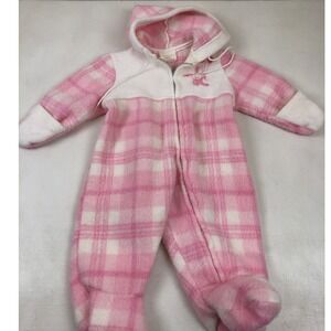 Vtg 70s  Baby Pink Plaid‎ Bunny Fleece Snow Snowsuit 9 Months Girlycore Classic